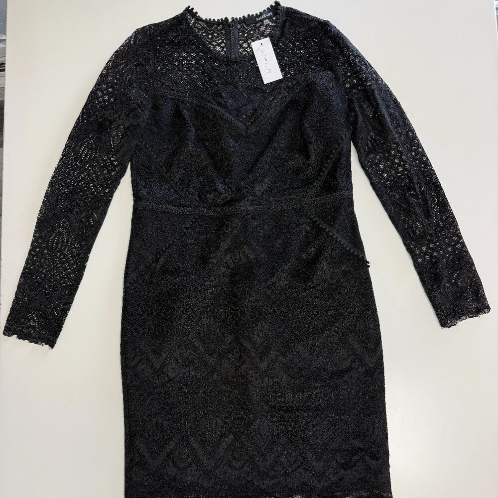 Sugar Lips Long Sleeve L Dress Black With Fringe New with Tag